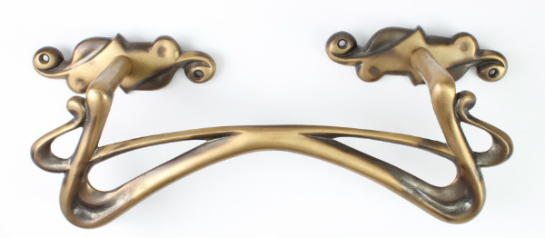 Jugendstil Türgriff aus massivem Messing patiniert