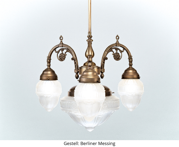 Kronleuchter D14-113gs + 122gs | Schirmfarbe: grau satiniert | Gestell: Berliner Messing kronleuchter-d14-113gs-122gs