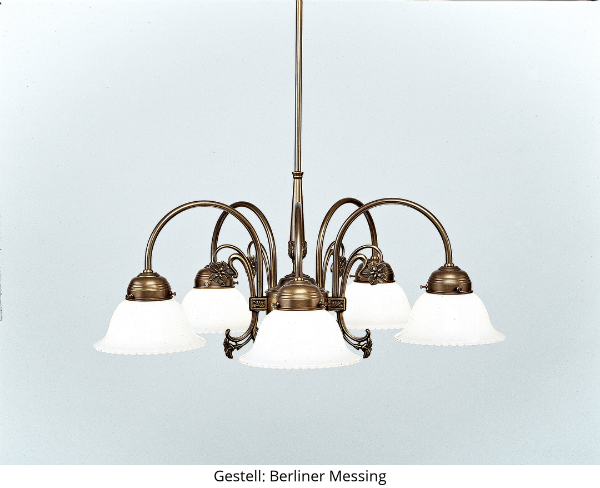 Kronleuchter D36-10op | Schirmfarbe: Opalweiß | Gestell: Berliner Messing kronleuchter-d36-10op