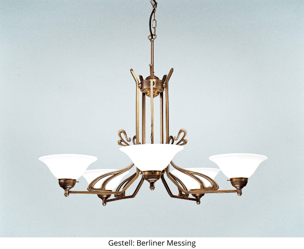 Kronleuchter D86-22op | Schirmfarbe: Opalweiß | Gestell: Berliner Messing kronleuchter-d86-22op