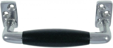 Bügelgriff aus glänzendem Nickel mit einem Griffstück aus schwarzem Ebenholz Buegelgriff Nickel Glanz Ebenholz Schwarz