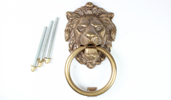 Löwenkopf-Türklopfer aus massivem Messing mit natürlicher Oberflächenversiegelung (Patina) Tuerklopfer Loewenkopf aus massivem Messing patiniert