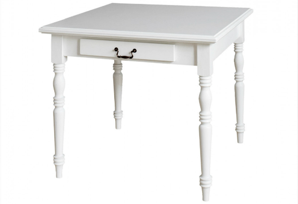 Weißer Esstisch: ANTIQUE | 90x90 cm | deckend matt lackiert | Farbe: RAL-Ton 9010 reinweiß antique-esstisch-90x90-cm-weiss