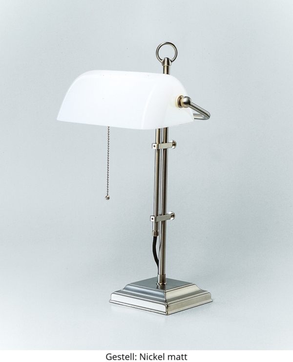 Bankerlampe | W2 Gestell: Nickel matt | Höhe: 50 cm | Breite: 27,5 cm | Birne: 1x E27, max. 60 Watt Bankerlampe W2 Gestell Nickel matt