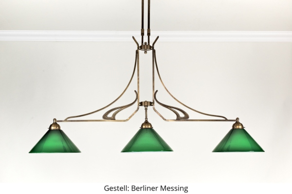Doppelpendelleuchte D101-70gr | Schirmfarbe: Grün | Höhe: min. 99 cm, max. 128 cm | Durchmesser: 136 cm doppelpendelleuchte-d101-70gr-gestell-berliner-messing-schirmfarbe-gruen