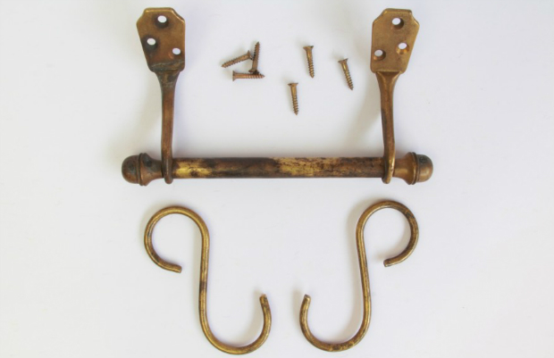 Haltestange mit Haken Messing Patiniert Haltestange mit Haken Messing Patiniert