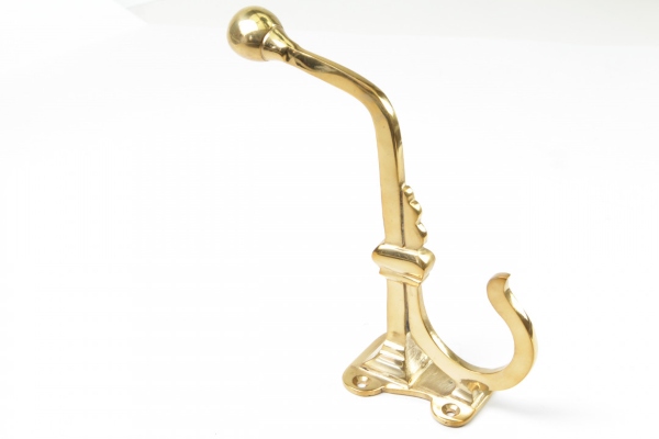 Massiver Garderobenhaken aus glänzend poliertem Messing | Wandsockel: H 55 x B 45 mm | Ausladung: 137 mm garderobenhaken-messing-poliert-1302